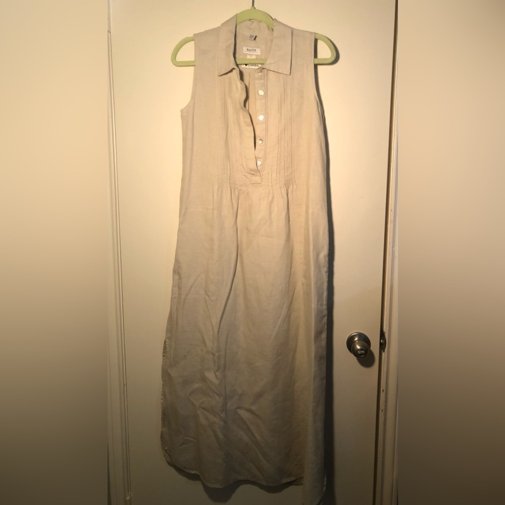 MALVIN Women SZ 6 Brown/Khaki Button Up Collar Sleeveless Dress